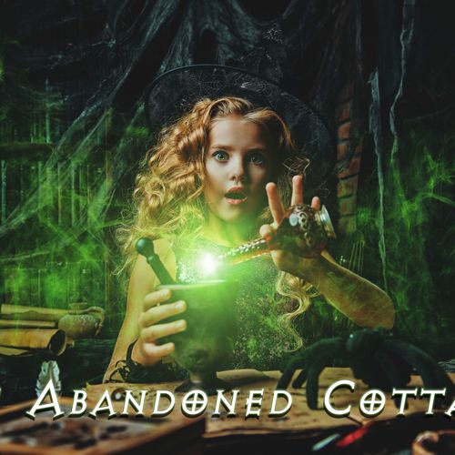 An illustration of a girl mixing a potion creating a glowing green light and a skull to one side.