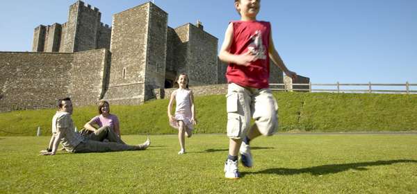 family outside at Dover Castle, Kent