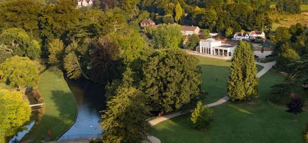 Aerial view showing the cafe at Kearsney Abbey