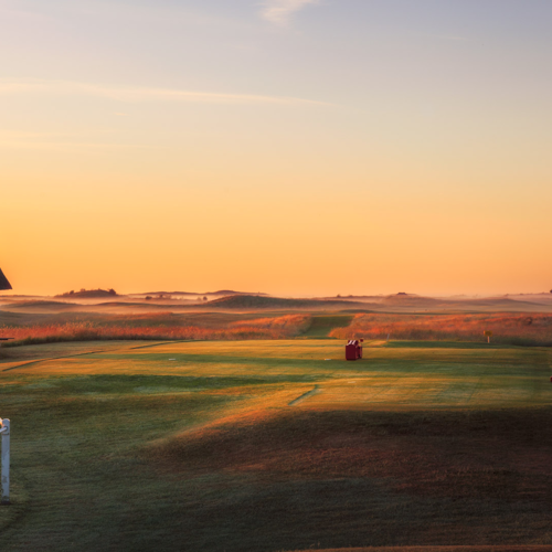 Golf course at sunset