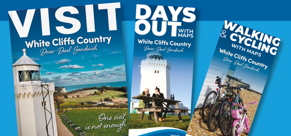 Three White Cliffs Country tourism leaflets and contact details for visitor information.